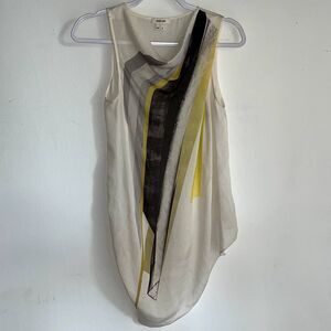 HELMUT LANG Cream Multicolor 100% Silk Sheer Asymmetric Tunic Tank Top Small